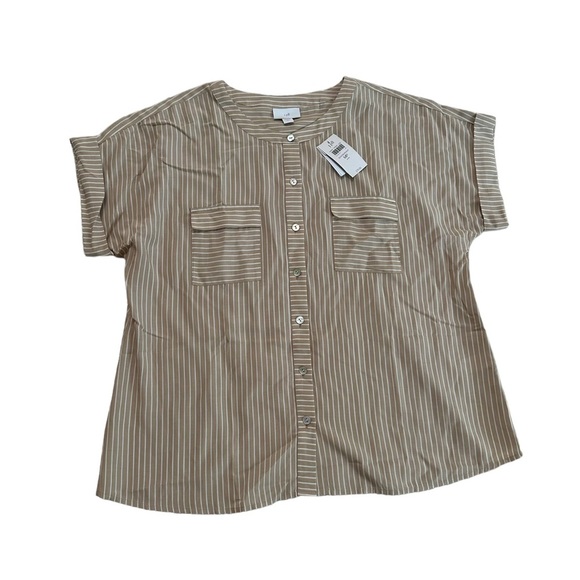 J. Jill Sandbar White Beige Button Up Pocket Front Blouse Top Size M/MP - Picture 8 of 17